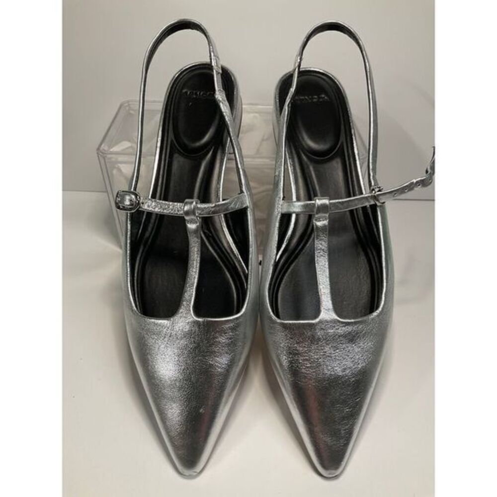 VINCE Metallic Silver Pointed Toe mule Mary Jane Slingback Flats‎